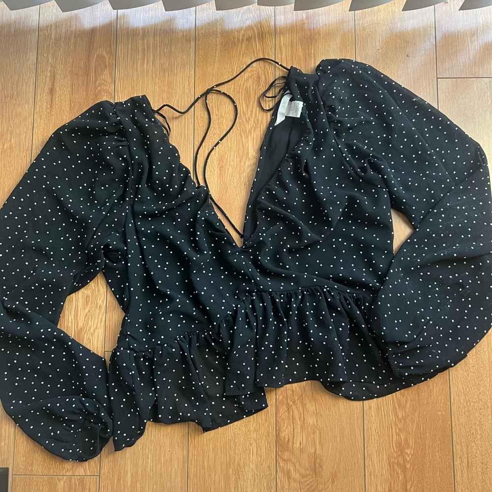 H&M Black and White Polka Dot Blouse
